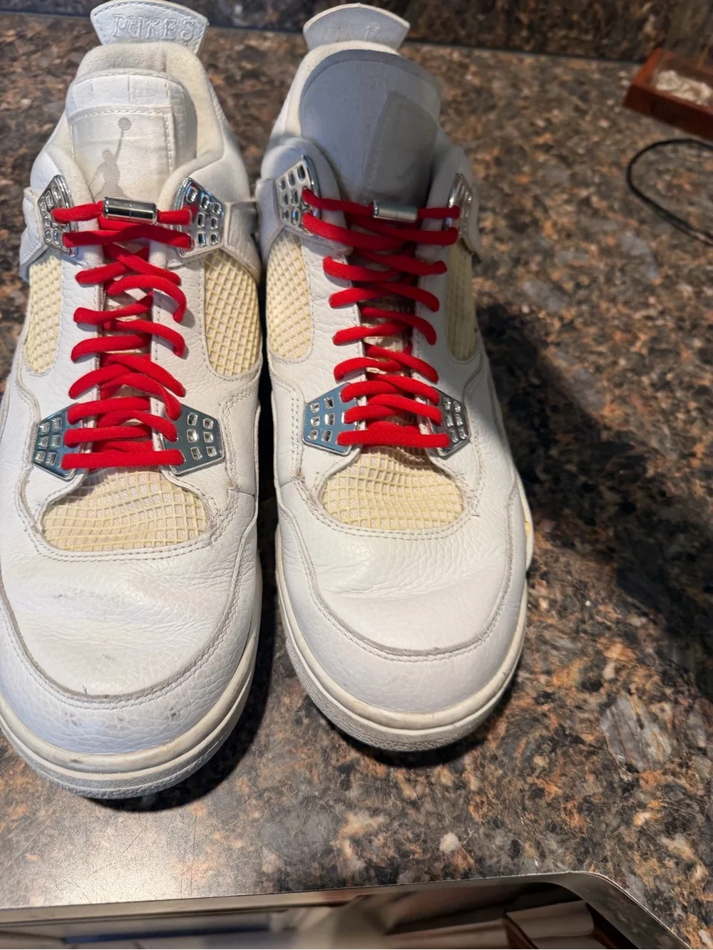 Jordan White Sneakers with Red Laces